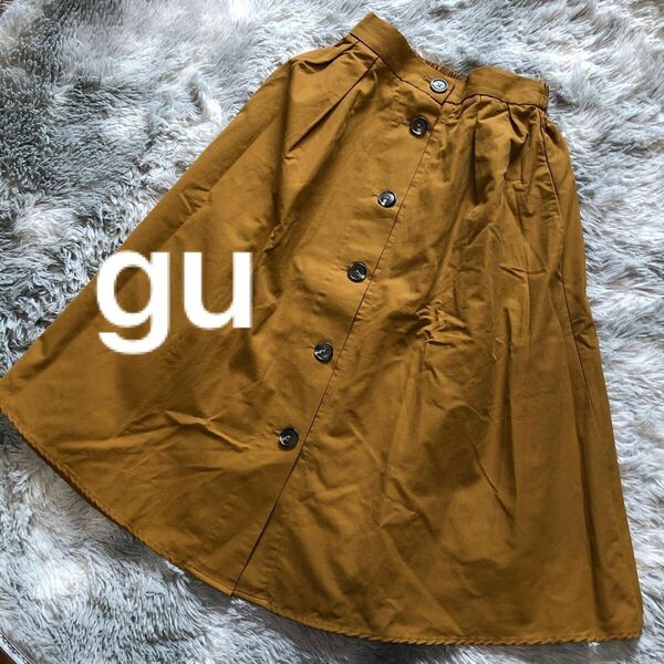 G.u.フロントボタンフレアスカートMサイズカラシ色 チノスカート