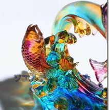 人気美品☆魚瑠璃工芸品装飾品水晶置物_画像5