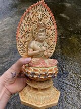 超人気★極上品 彩金彩繪 木彫仏像　総檜材 大日如来座像 高さ約28cm_画像3