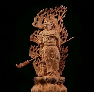 極上の木彫 関羽像 精密彫刻 武財神 木彫仏像 美術品 仏教工芸 高さ約28cm