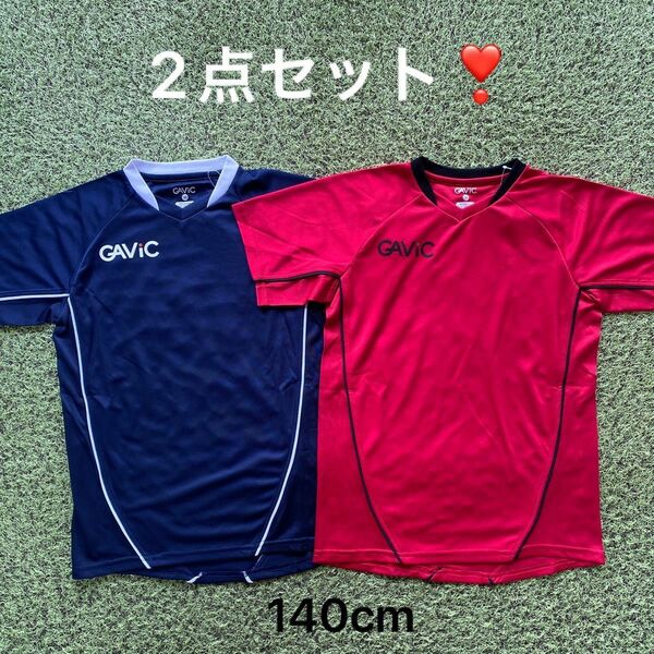 GAViC ガビック☆サッカー フットサル☆練習着 トレーニングシャツ 半袖 メッシュ☆140cm☆ネイビー&レッド☆2点セット