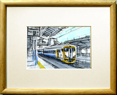 ●No. 8345 / Limited Express Wakashio / Sotobo Line, Ohara Station / Painting by Chihiro Tanaka (Four Seasons Watercolor) / Watercolor painting of a railway / Comes with a railway-related gift!, Painting, watercolor, Nature, Landscape painting