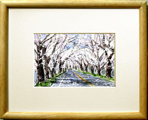 Art hand Auction 〇第8347号｢桜並木｣/田中千尋(四季水彩)画 /プレゼント付き, 絵画, 水彩, 自然, 風景画