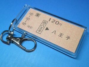 N3100／西八王子→八王子／中央本線／平成8年8月8日「八」がつく駅名／本物のB型硬券（未使用乗車券）キーホルダー／23401