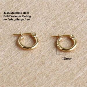  new goods 316l surgical stainless steel 10mm hoop earrings 18k Gold stainless steel earrings unisex high quality free shipping 