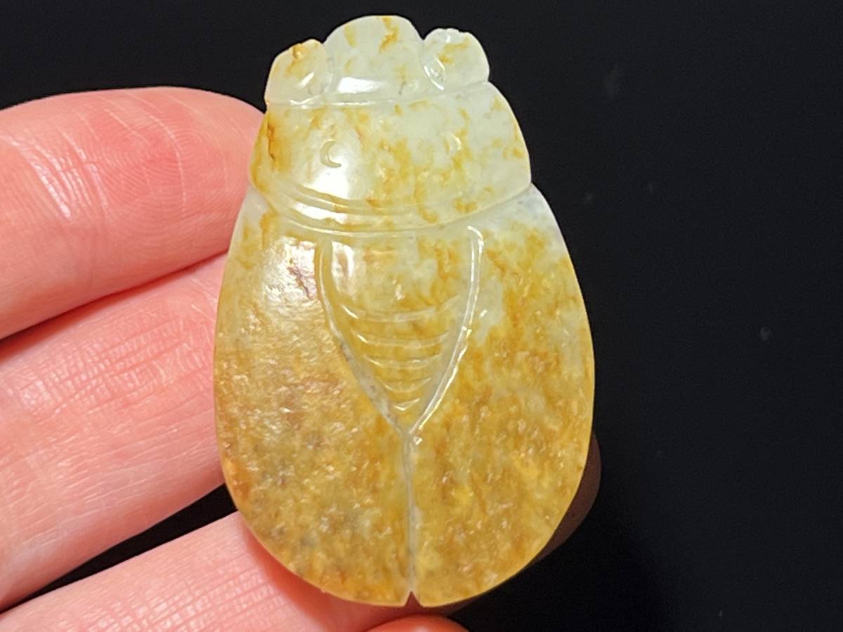 寿山石 田黄 蝉 置物 縁起物 手彫り 原石-