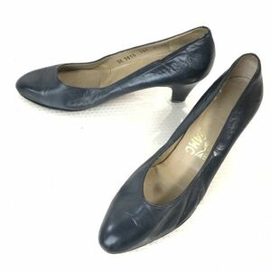 Made in Italy★Salvatore Ferragamo★本革/ヒール/パンプス【6.5AA/23.0（細め/紺/NAvy】ビジネス/dress shoes◆Q-89