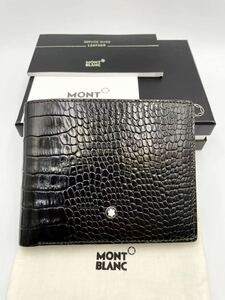 未使用品 モンブラン 二つ折り財布 小銭入れ付き ブラック クロコ型押し メンズ カードケース マイスターシュテュック ボールペン