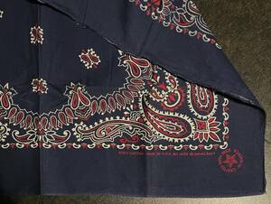  rare color USA made 80s Vintage WAMCRAFT bandana one-side ear cotton 100%COTTON navy blue indigo blue red peiz Lee pattern rare color rice made US made 80 period (hav-a-hank