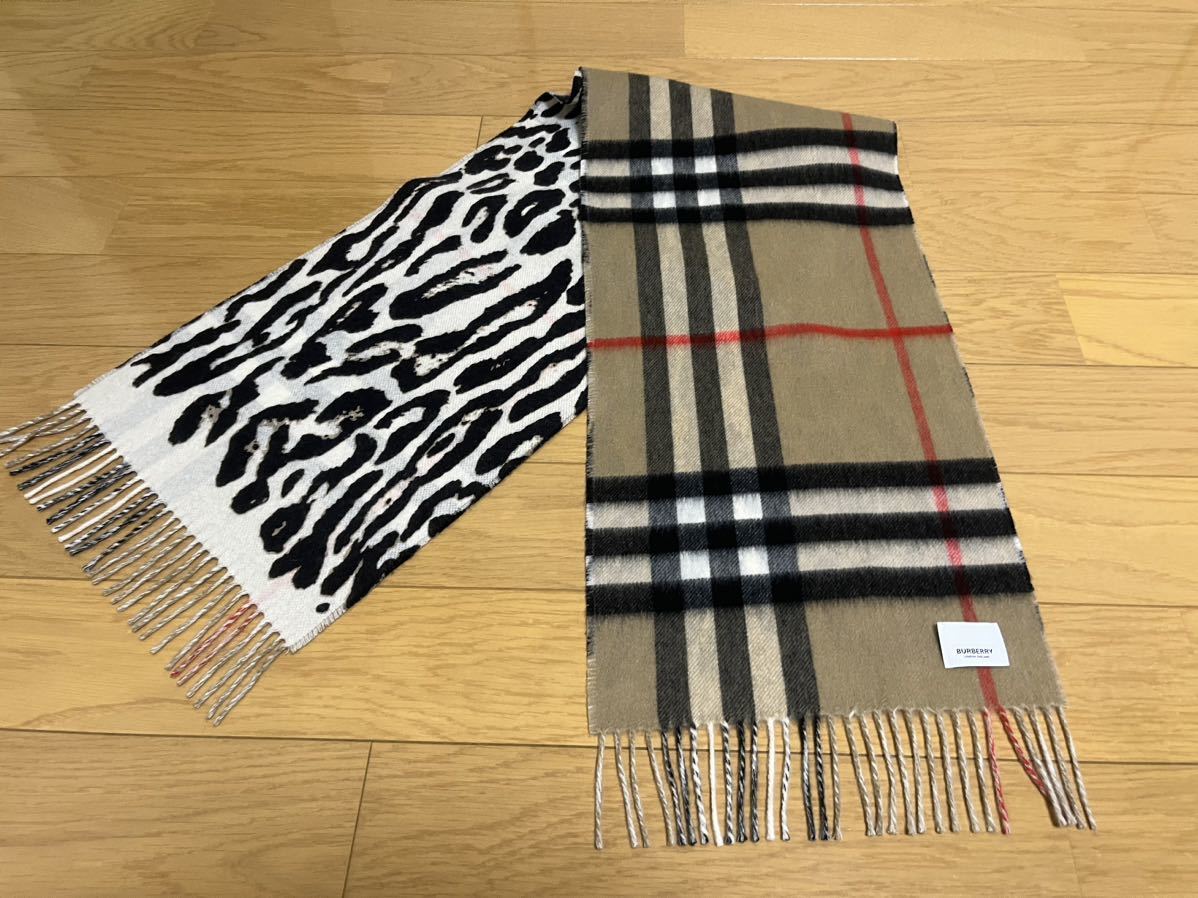 BURBERRY バーバリー マフラー カシミア100% レオパード 豹柄 美品