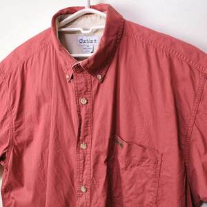 古着●カーハート 半袖ワーカーシャツ ピンク XL 大き目 右お腹に傷 xwp