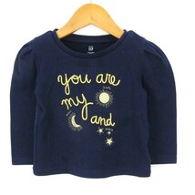 ベビーギャップ 長袖Ｔシャツ 前面英字刺繍 ラウンドネック コットン トップス 女の子用 80サイズ ネイビー ベビー 子供服 babyGAP_画像1