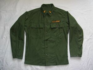 ☆ 60s ビンテージ U.S.ARMY 1st 後期 ユーティリティ シャツ OG-107 ☆USA古着 筒袖 コットンサテン 米軍実物 ミリタリー 40s 50s