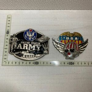 ベルトバックル　アメリカ　ARMY 米陸軍　Ｕ.Ｓ.Ａ ドクロ　2点セット