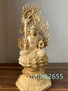 超人気☆精密彫刻 不動明王 木彫 仏像　　不動明王像　檜木 高約28cm