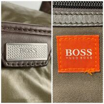 希少 HUGO BOSS ヒューゴボス ビジネスバッグ ブリーケース 2way ロゴプレート ナイロン レザー 本革 カーキ ブラウン 茶 A4 大容量 肩掛け_画像8