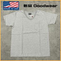  新品 Goodwear グッドウェア USA製 Vネック スリム Tシャツ 半袖 ヘビーウェイト アメリカ製 グレー サイズXL 玉FL2628_画像1