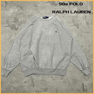  90s POLO RALPH LAUREN ポロ ラルフローレン スウェット トレーナー 刺繍ロゴ 前Vはめ込み ヴィンテージ サイズM 玉FL2665