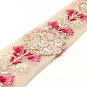 インド刺繍リボン 約30mm 花 ピンク 
