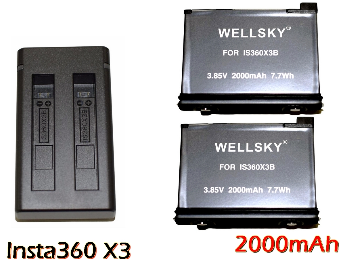 Insta360 X3 用 IS360X3B 2000mAh 互換バッテリー 2個 & デュアル 超軽量 USB Type c 急速 互換充電器 1個 [3個セット] 