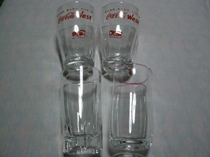 【未使用品】コカ・コーラ50周年グラス2個・透明無地のガラスコップ2個　計4個セット