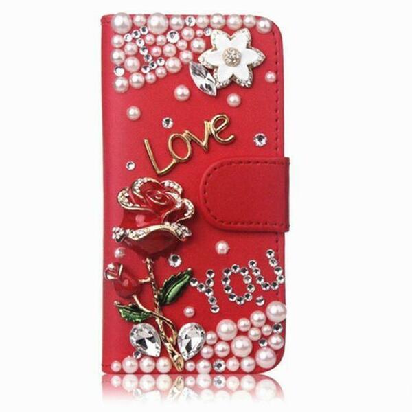 iphoneXR　豪華手帳型　3D　カード入れ　上質　キラキラ 【赤の花】　ご購入後ご希望の対応機種を教えて下さい。