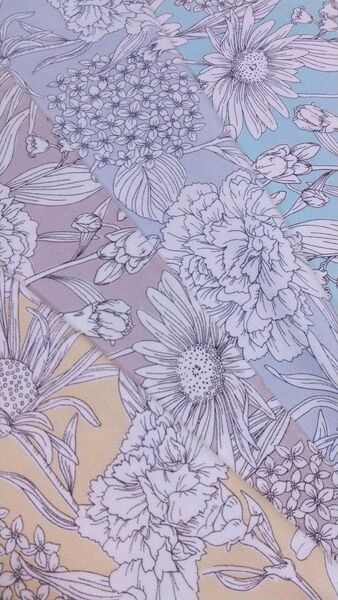 4枚セット♪線画の花柄☆コットンオックス