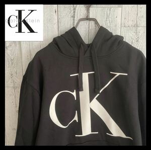 [ new goods ] Calvin Klein calvin kleinf-ti- Parker Logo black reverse side nappy HOODIE M size 