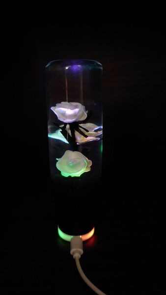 水中花シフトノブ 薔薇LEDイルミ 15センチ白 デコトラ 旧車 街道レーサー カスタムカー ドリフト シフトノブ延長