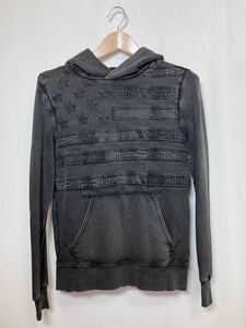 【美品】RALPH LAUREN DENIM&SUPPLYラルフローレン デニムアンドサプライ スウェットパーカー ユーズド加工 ブラック 星条旗 XS（ S相当）