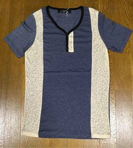 新品 稀少【ZDM】アニマル柄切替え デザイン半袖Tシャツ Navy SIZE:S相当 日本未上陸ブランド ペルー製