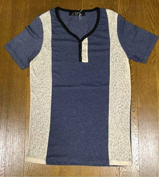 8.5@ 新品 稀少【ZDM】アニマル柄切替え デザイン半袖Tシャツ Navy SIZE:S相当 日本未上陸ブランド ペルー製