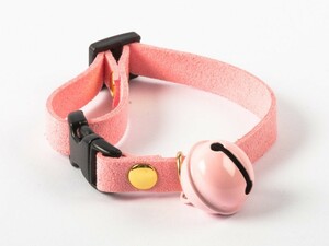 カラフル ペット用首輪 猫 小型犬 調整可能 合成革製 鈴付き Sサイズ#ピンク