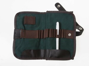  folding type canvas ground +PU leather . fixation for obi attaching pen case pen storage writing brush box 36ps.@ storage possibility # green 