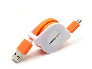 USBケーブル 巻き取り 伸縮タイプ MICRO USB TO USB 充電 データ転送 カラフル SP版#1メートル#オレンジ