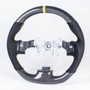 スバル用 インプレッサ WRX STI フォレスター用 2008-2014 D型 ステアリング ハンドル カーボン×本革スエード×イエロー輪デザイン