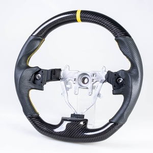 スバル用 インプレッサ WRX STI フォレスター用 2008-2014 D型 ステアリング ハンドル カーボン×本革レザー×イエロー輪デザイン