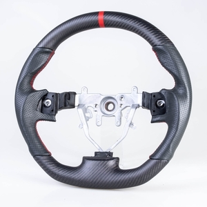 スバル用 インプレッサ WRX STI フォレスター用 2008-2014 D型 ステアリング ハンドル マットカーボン×本革レザー×赤い輪デザイン