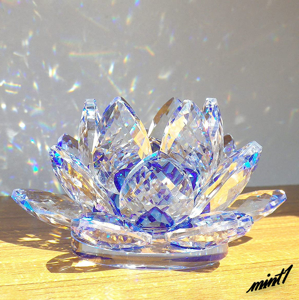 [Purifica la mala suerte] Objeto azul loto Feng Shui trabajo suerte estudio suerte atrapasol adorno interior cristal color azul, Artículos hechos a mano, interior, bienes varios, ornamento, objeto