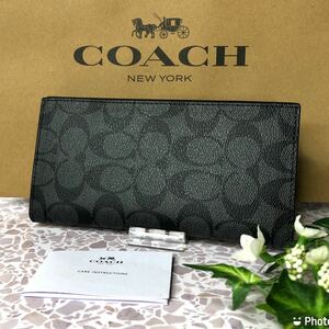 COACH　長財布　新品　二つ長財布　メンズ　シグネチャー　グレー