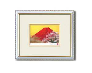 Art hand Auction ●●●Pintura de cristal de Kotaro Yoshioka, marco blanco, flores de cerezo y Fuji rojo●●●, obra de arte, imprimir, pantalla de seda
