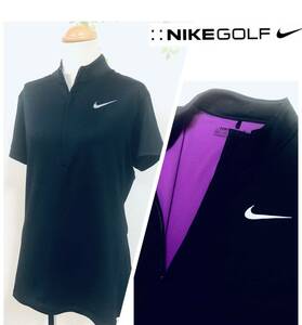 NIKE GOLF　ナイキゴルフ　DRY-FIT　ハーフジップアップ＆ストレッチ　半そでシャツ　ブラック　レディースL　ツアーモデル