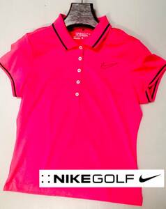 NIKE GOLF　ナイキゴルフ　DRY-FIT　TOUR PERFORMANCE　蛍光ピンク　半袖シャツ　レディースL