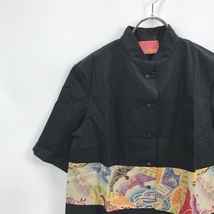 和柄★ku.Hiroko バンドカラーデザインシャツ スタンドカラー 半袖 和柄 コットン100% ブラック 日本製 サイズ不明 レディース_画像2