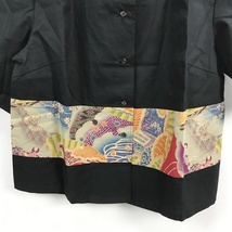 和柄★ku.Hiroko バンドカラーデザインシャツ スタンドカラー 半袖 和柄 コットン100% ブラック 日本製 サイズ不明 レディース_画像7