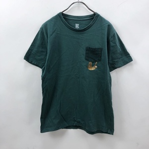 ナマケモノ刺繍★graniph/グラニフ製 半袖Tシャツ 刺繍 コットン100％ グリーン サイズM