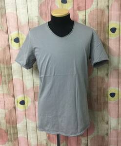 #65_0069 送料無料 【Ouky オーキー】 VINTAGE WASHED 半袖 Tシャツ Vネック ユニセックス ライトグレー Lサイズ シンプル