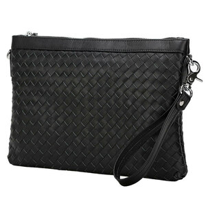 mesh original leather clutch bag lady's party bag second bag shoulder bag 2WAY iPad correspondence black . cow 