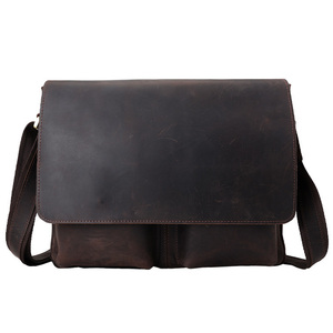  antique shoulder bag original leather men's A4 correspondence high capacity thick cow leather oil leather strong outdoor bag Brown . cow 