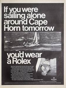 稀少・広告！1967年ロレックス 時計広告/Rolex Oyster 1002/Watch/Cape Horn/ヨット/K